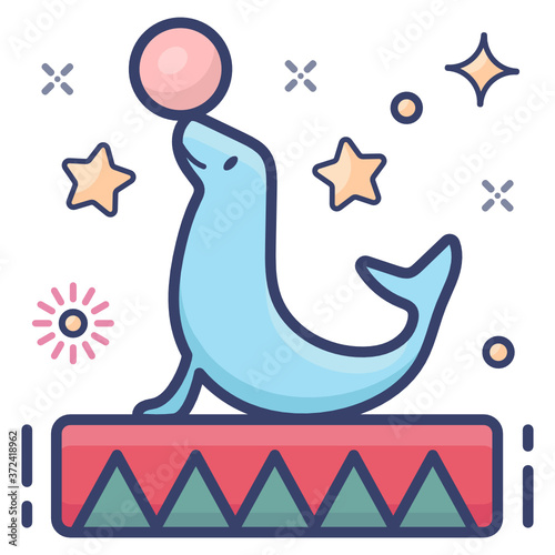 
Flat icon of circus walrus, carnival feats 
