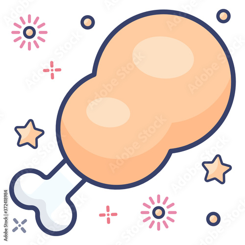 
Chicken piece, flat vector icon of drumstick 
