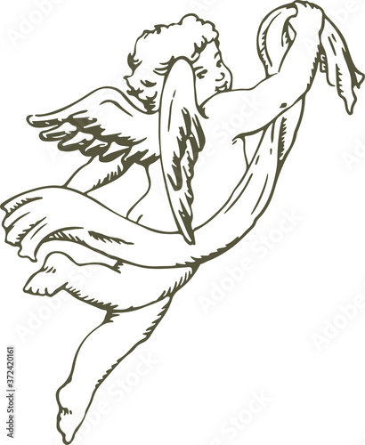Hand drawn sketch of cute little angel. Vector illustration