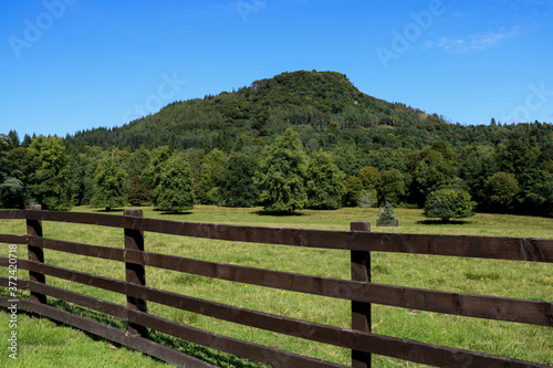 Wooded Hill and Meadow with Timber Fence © bigal04uk