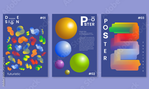 Set of trendy, abstract, vector, gradient illustrations. Background for cover of magazine about dreams, future, design, fancy, crazy electronic music poster. Modern flyer set.