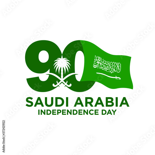 Saudi National Day. 90. 23rd September. Arabic Text: Our National Day. Kingdom of Saudi Arabia. Vector Illustration. Eps 10.