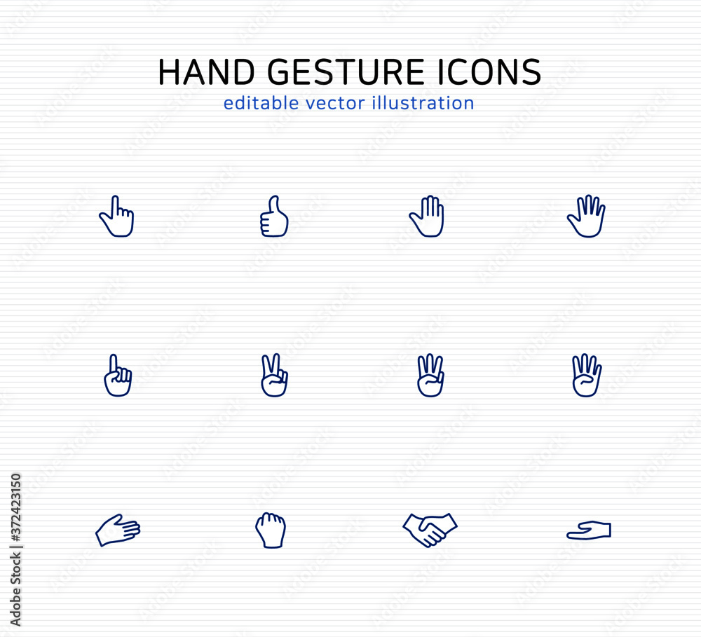 Hand gesture icon set illustration editable line icons for web and app