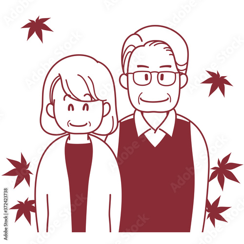 並んで微笑む老夫婦のイラスト