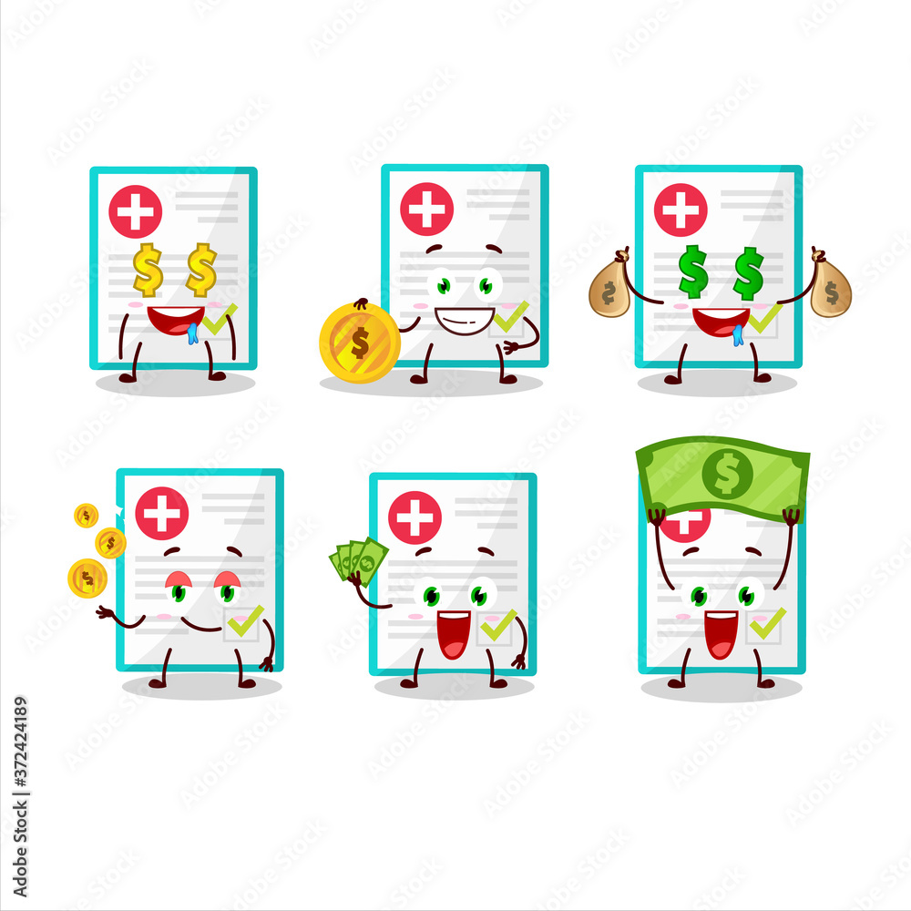 Medical payment cartoon character with cute emoticon bring money