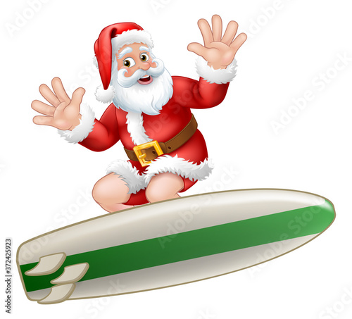 Santa Claus surfing on his surf board Christmas cartoon