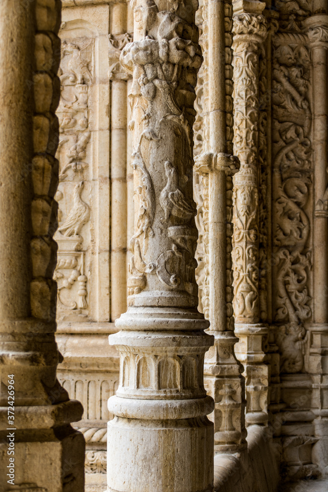 Cloister of the Jeronimos Monastery Cathedral in Lisbon, horizontal