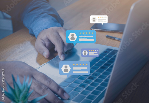 Photography Consumer review concepts with bubble people review comments and rating or feedback for evaluate