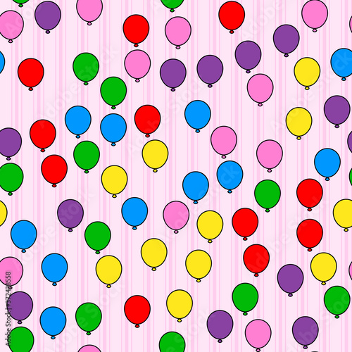 Colorful balloon seamless pattern on white background. Paper print design. Abstract retro vector illustration. Trendy textile, fabric, wrapping. Modern space decoration.