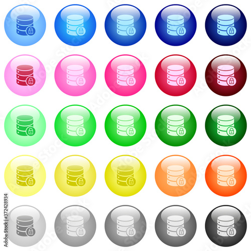 Database lock icons in color glossy buttons