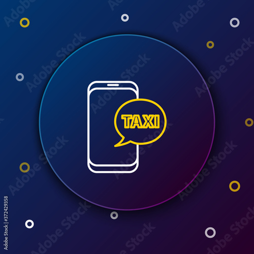 Line Taxi call telephone service icon isolated on blue background. Taxi for smartphone. Colorful outline concept. Vector.