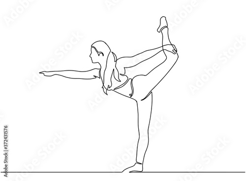 Continuous line drawing of women fitness yoga. concept of health illustration. One continuous drawn line of yoga drawn from the hand picture silhouette. Woman stretching legs fitness. Vector