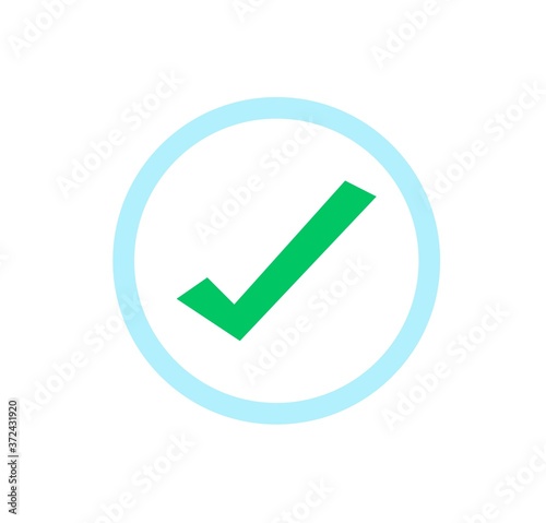Green check mark icon. Tick icon in green, vector illustration. Green check mark icon isolated on white background with blue circle. flat design.