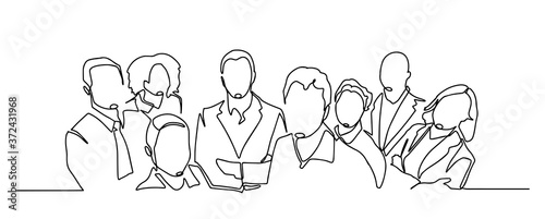 continuous drawing of a business team standing together. continuous line drawing of a diverse crowd of standing people. Group of people continuous one line vector drawing. Family, friends hand drawn