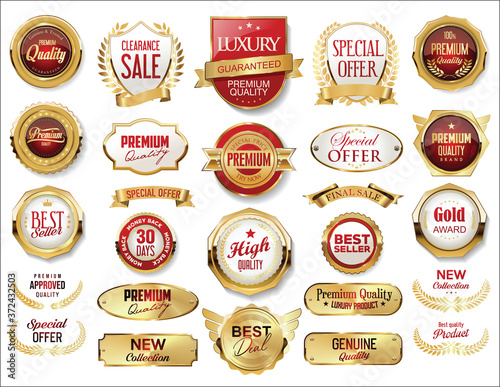 Retro vintage gold and red badges and labels collection 