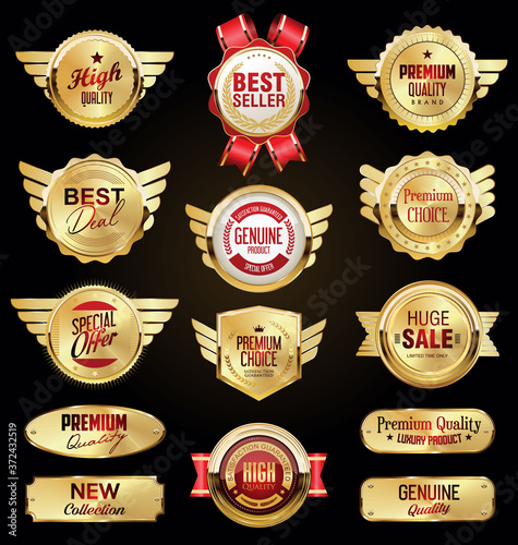 Retro vintage gold and red badges and labels collection 