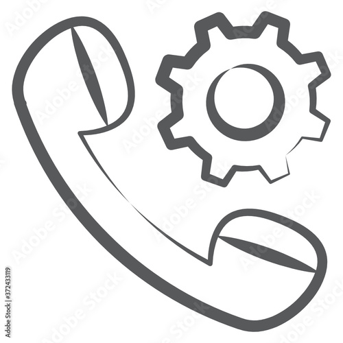 
Gear with phone receiver, call service icon in doodle style
