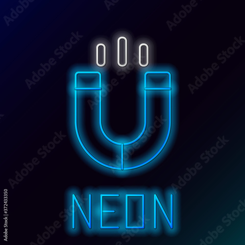 Glowing neon line Magnet icon isolated on black background. Horseshoe magnet, magnetism, magnetize, attraction. Colorful outline concept. Vector.