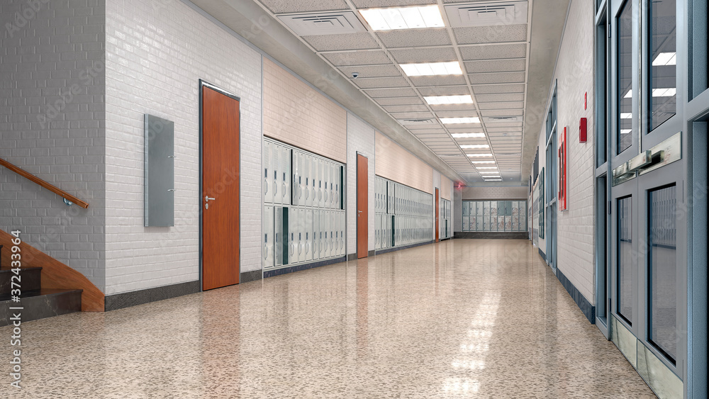meester bom vragen Raamstickers met foto - school corridor with lockers 3d illustration |  Stickers JL-Design