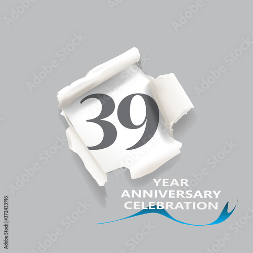 39 year anniversary celebration. paper cut effect isolated on white background. Figure of alphabet letter font. Decoration element for birthday or wedding greeting design
