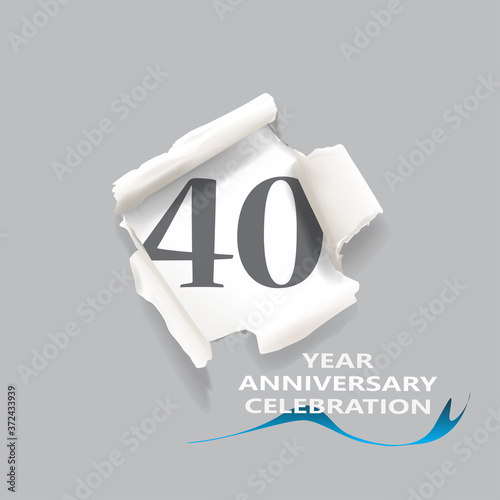 40 year anniversary celebration. paper cut effect isolated on white background. Figure of alphabet letter font. Decoration element for birthday or wedding greeting design