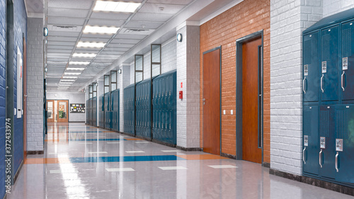 School corridor with lockers. 3d illustration