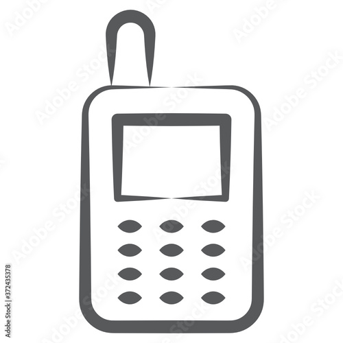 A vintage mobile having button, walkie talkie icon in doodle design 