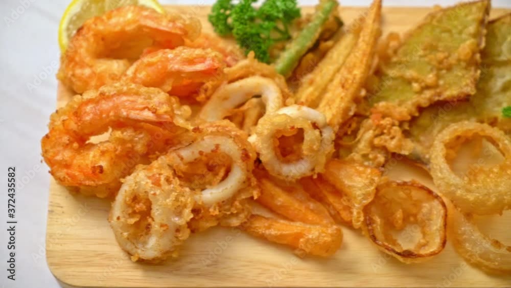 deep fried seafood (shrimps and squid) with mix vegetable deep fried seafood (shrimps and squid) with mix vegetable
