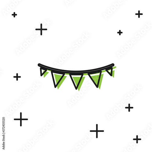Black Carnival garland with flags icon isolated on white background. Party pennants for birthday celebration, festival decoration. Vector.