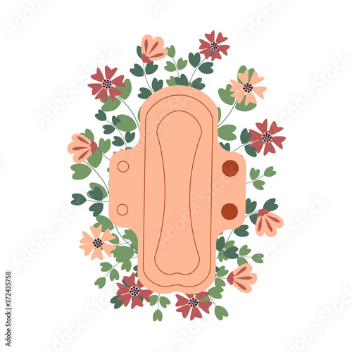 Hygiene product for women. Eco friendly periods alternatives concept. Reusable pad in vector flat style.