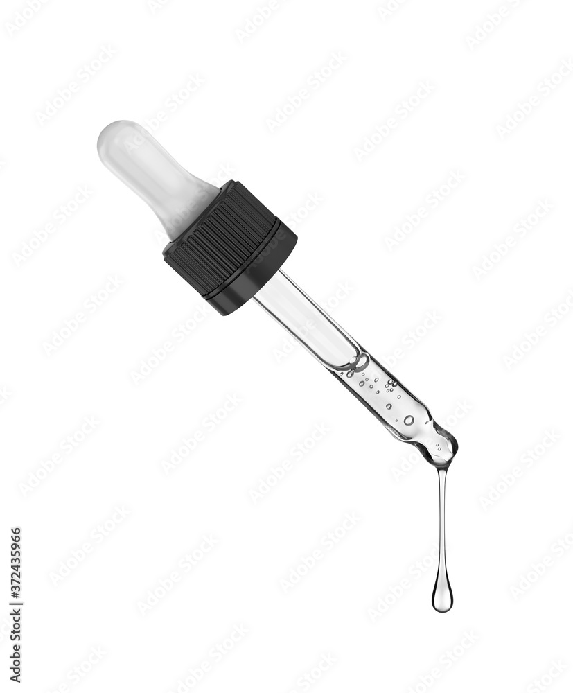 cosmetic pipette with a drop close up isolated on white background