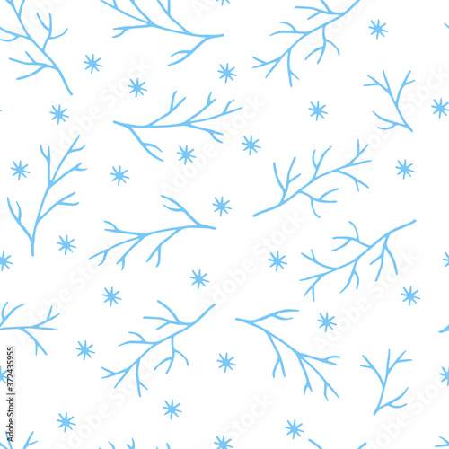 Seamless pattern with hand-drawn winter branches