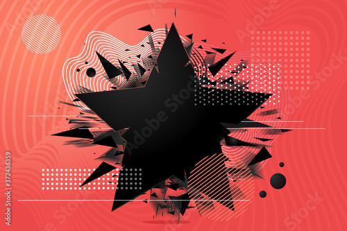 Abstract explosion shapes set with black particles. Bang futuristic design elements collection. Design templates.