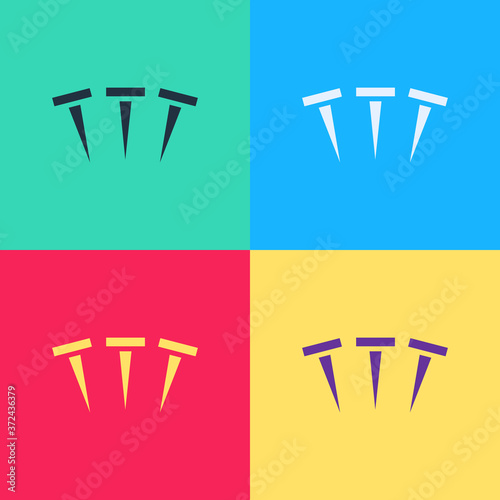 Pop art Metallic nails icon isolated on color background. Vector.