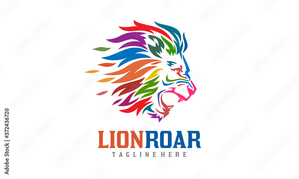 Colorful Lion Roar Logo - Abstract Lion Head Character - Mascot Vector Illustration