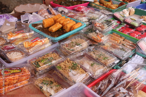 Jajan Pasar (Indonesian for "market munchies"), assorted colorful Indonesian traditional cakes served during festivities.