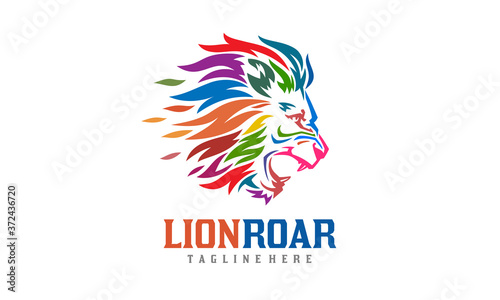 Colorful Lion Roar Logo - Abstract Lion Head Character - Mascot Vector Illustration