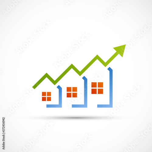 Real estate logo. Growing financial sales chart.