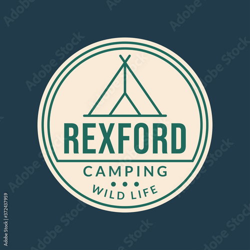 Camp logo. Camping badge with tourist tent or teepee. Outdoor emblems. Vector illustration.