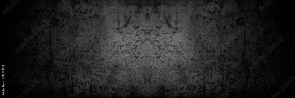 Fototapeta premium Old wall texture cement dark black gray panorama background abstract grey color design are light with white gradient background.