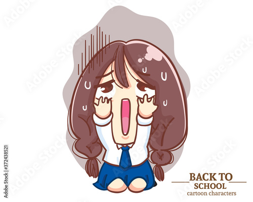 Cute Girl children student uniforms were very shocking back to school. Cartoon illustration Premium Vector
