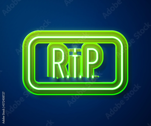 Glowing neon line Speech bubble rip death icon isolated on blue background. Vector.