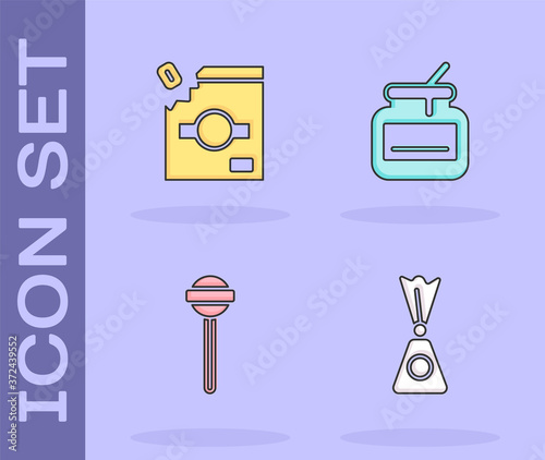 Set Candy, packaging for sweets, Lollipop and Jar of honey icon. Vector.