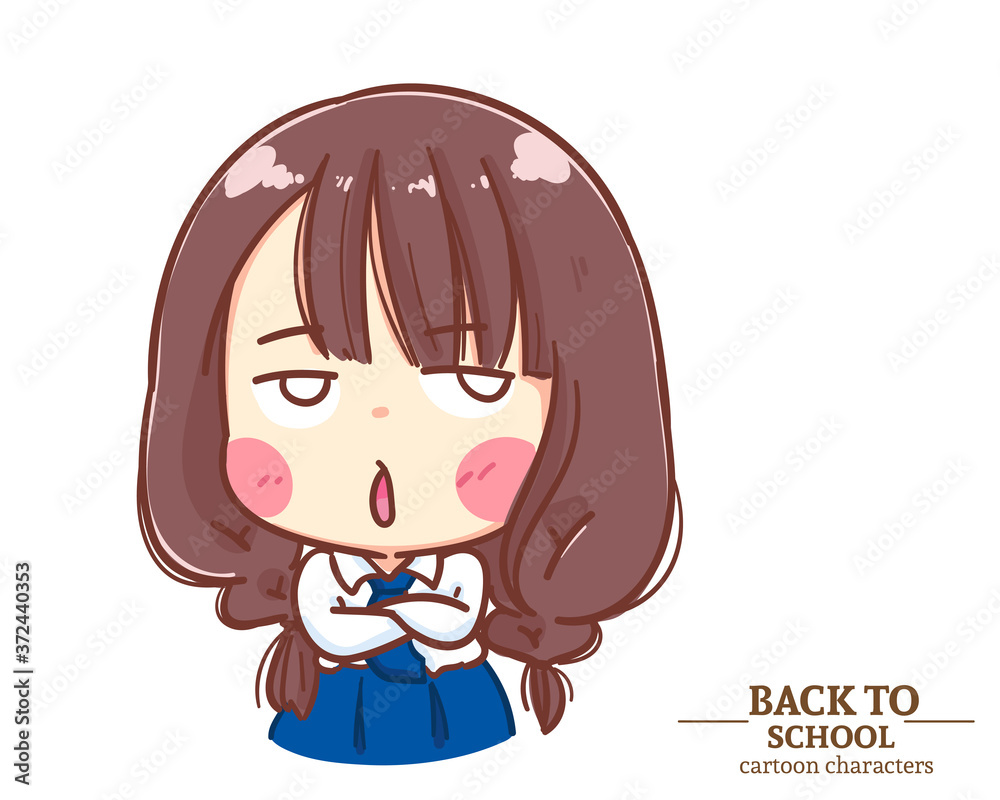 Cute Girl children student uniforms crossed arms back to school. Cartoon illustration Premium Vector Cute Girl children student uniforms crossed arms back to school. Cartoon illustration Premium Vector