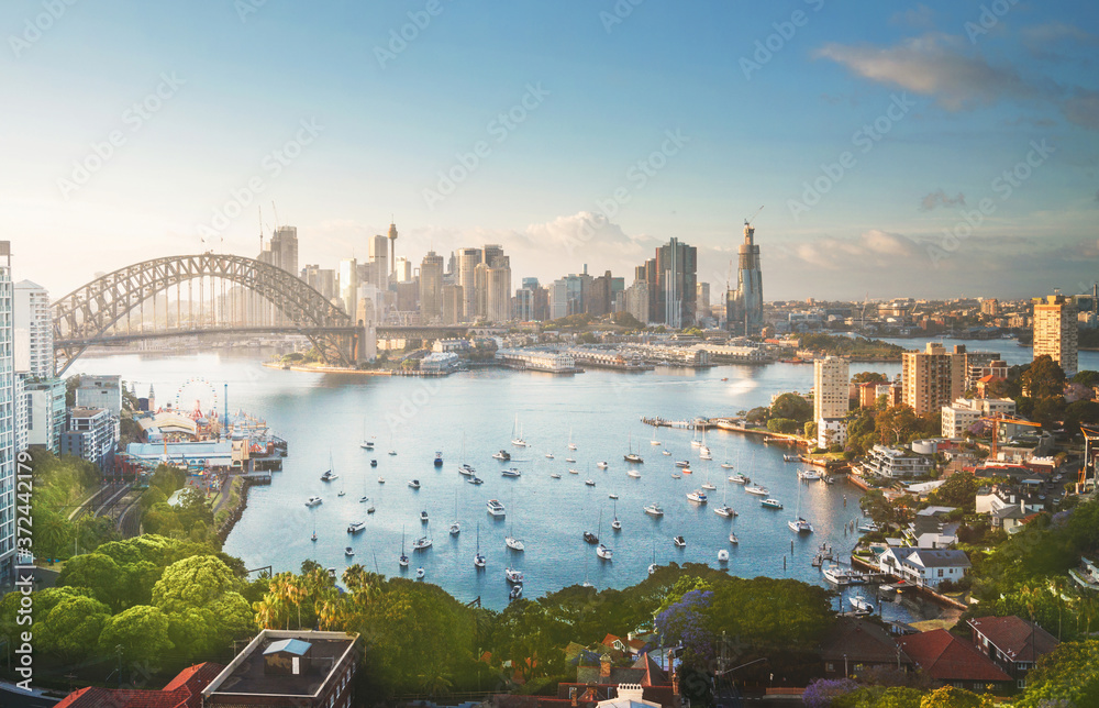 Fototapeta premium wschód słońca, port w Sydney, Nowa Południowa Walia, Australia