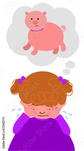 Childhood obesity vector illustration, fat girl crying