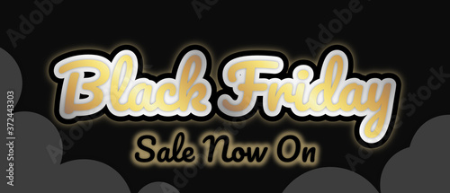 "Black Friday" banner, editable bottom text. Big bold stroke style text. Editable removable background. Gold and silver script on black, in sky with clouds. Vector Illustration.