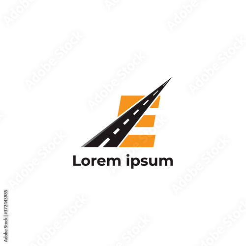 E letter road way logo creative design template