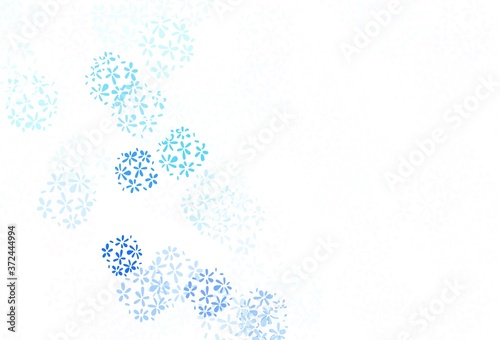 Light BLUE vector doodle template with leaves.
