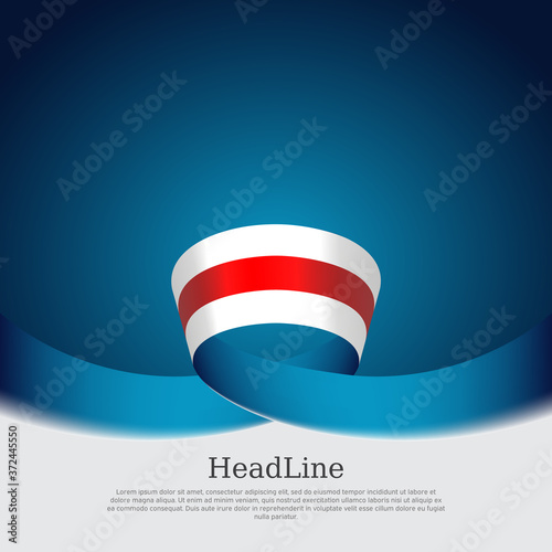 Belarus flag background. Belarus flag of wavy ribbon colors on blue white background. National poster. Vector brochure design. State belarusian patriotic banner, cover, flyer photo